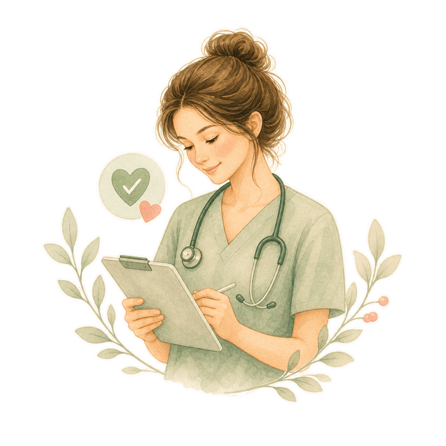 Watercolor midwife with a clipboard